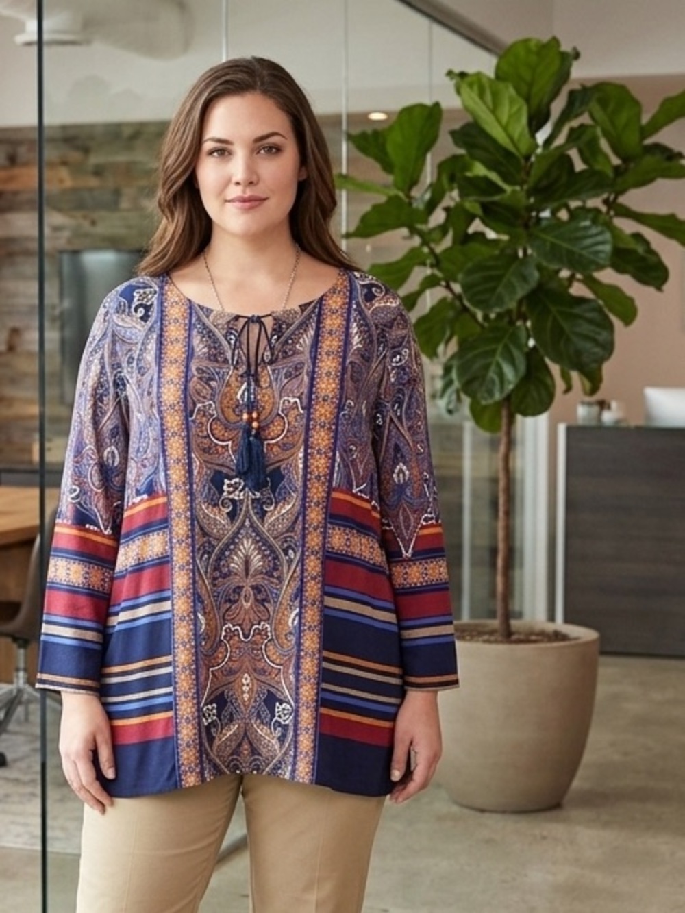 Ruby Road Tunic Long Sleeve Tribal Print 1X NWT